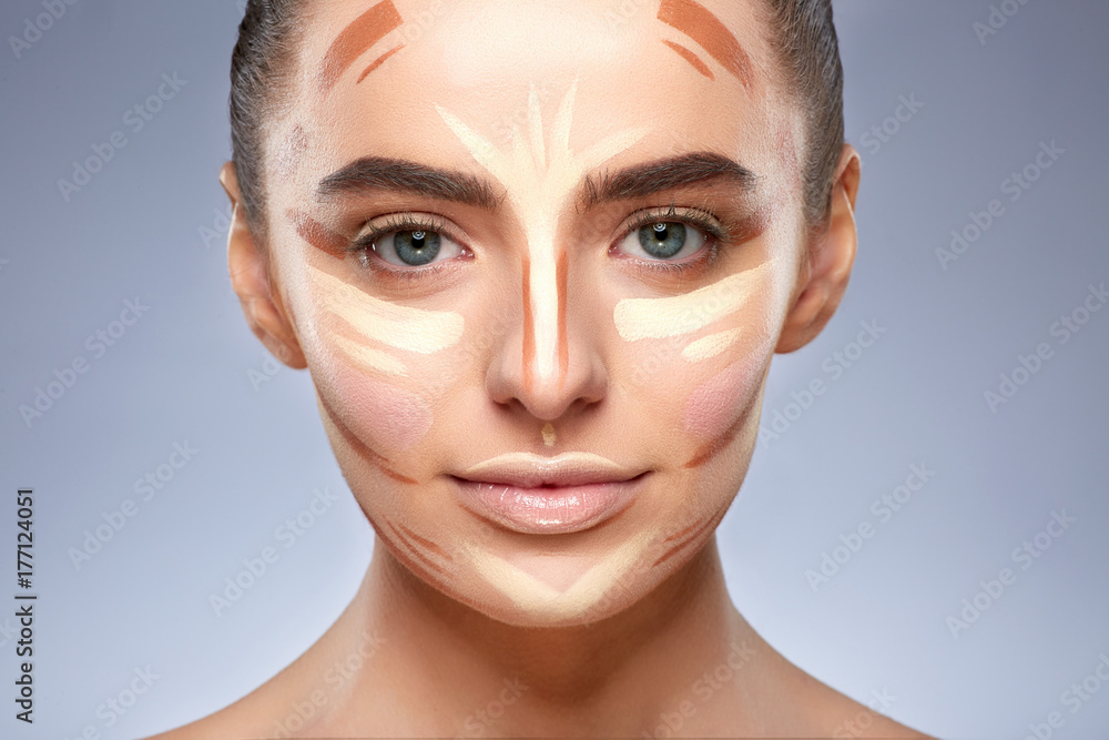 Closeup of girl with contouring on face Closeup of girl with contouring on face