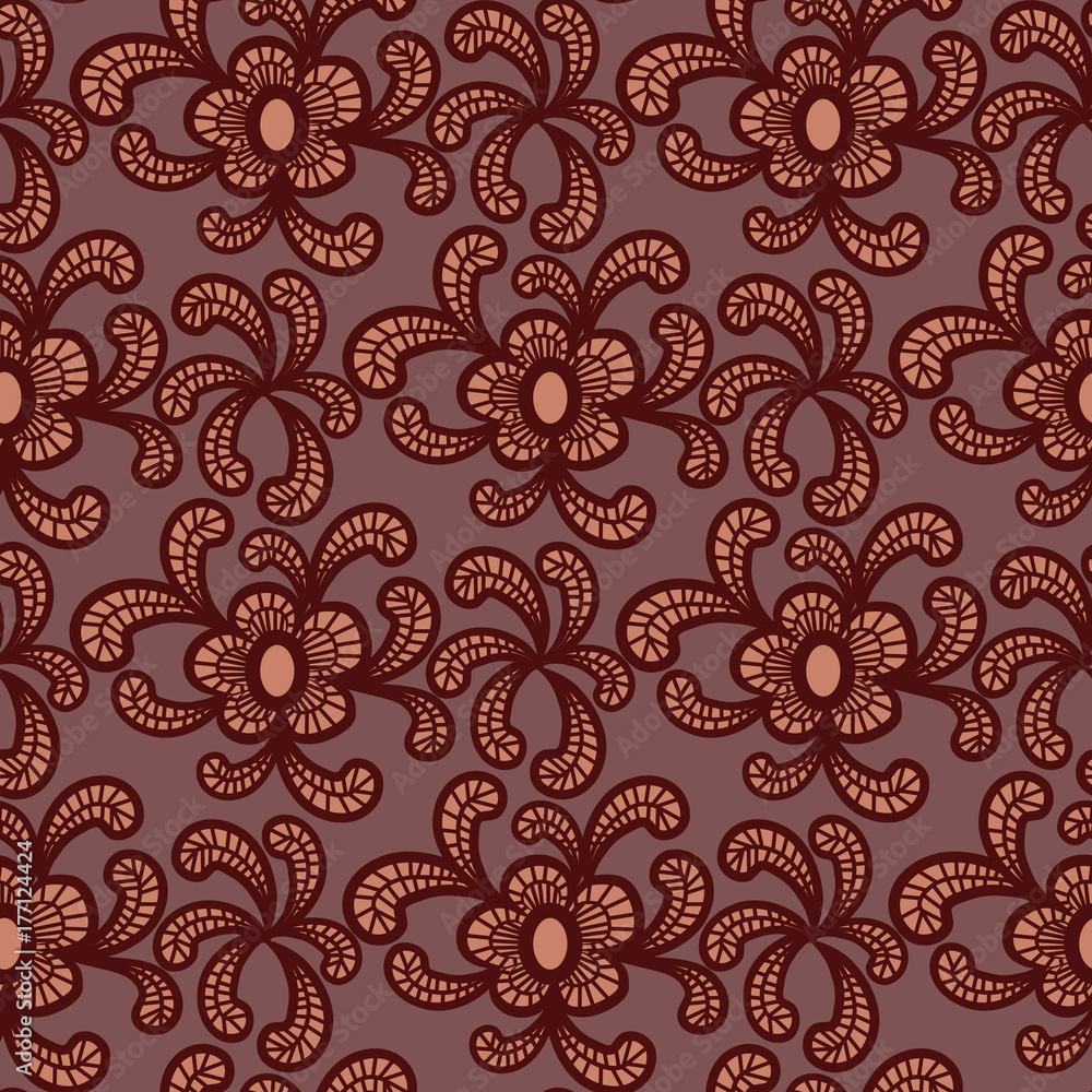 Seamless floral lacy background. Objects grouped and named in English. No mesh, gradient, transparency used.