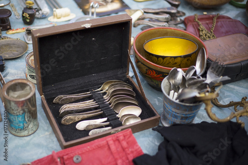 Vintage silverware at a flea market