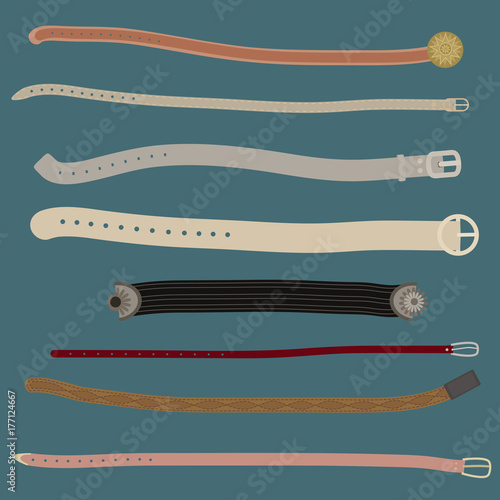 Set of different stylish belts. Objects grouped and named in English. No mesh, gradient, transparency used.