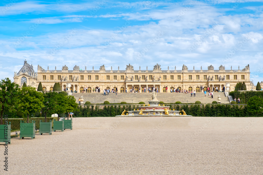The royal Palace of Versailles near Paris in France on a sunny summer day