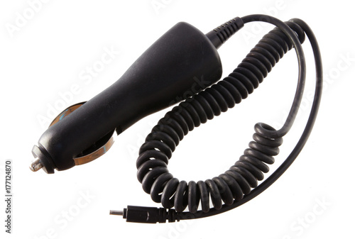 Old car adapter for mobile equipment,closeup shot on white isolated.