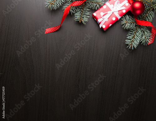 Christmas background with decorations and gift box