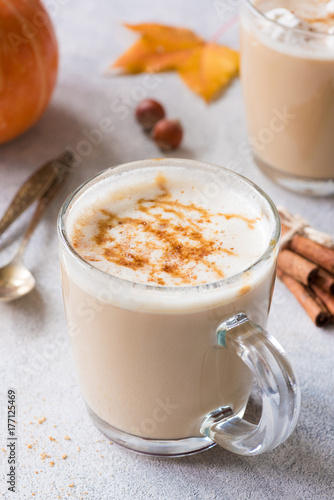 Pumpkin Spice Latte with Cinnamon. Autumn Hot Coffee Drink