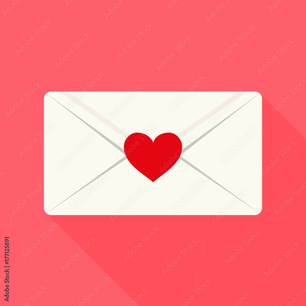Envelope with love heart flat icon. For Saint Valentine's Day cards