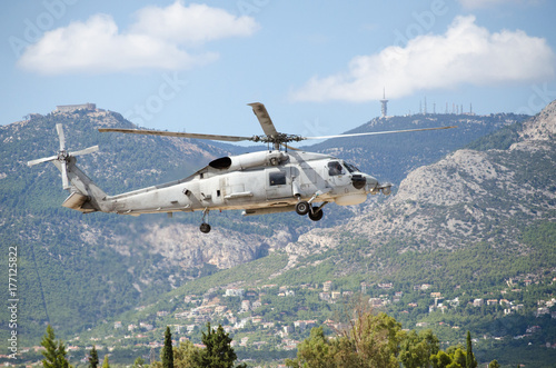 Fototapeta Naklejka Na Ścianę i Meble -  Black hawk uh 60 helicopter rescue team 
blue sky