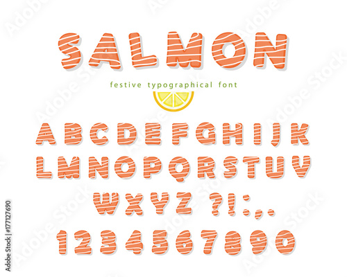 Salmon font isolated on white.