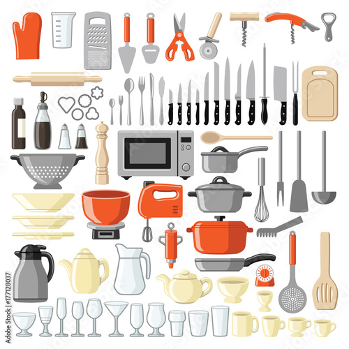 Kitchen tool collection - vector color illustration