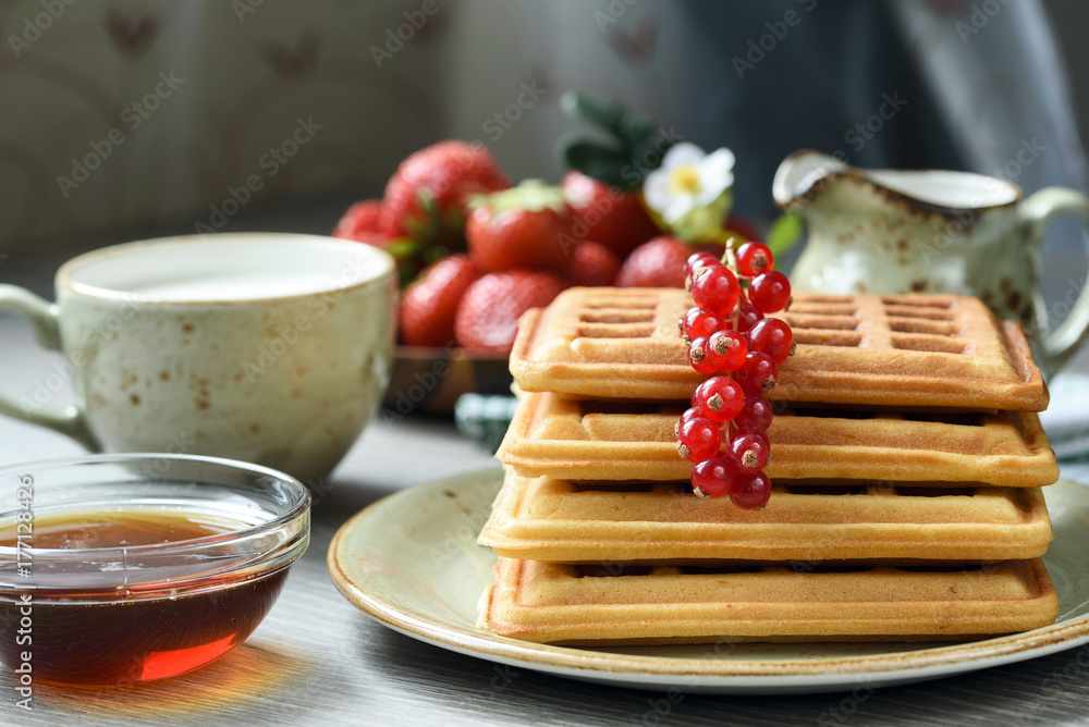 Belgian wafers with honey and fresh berries