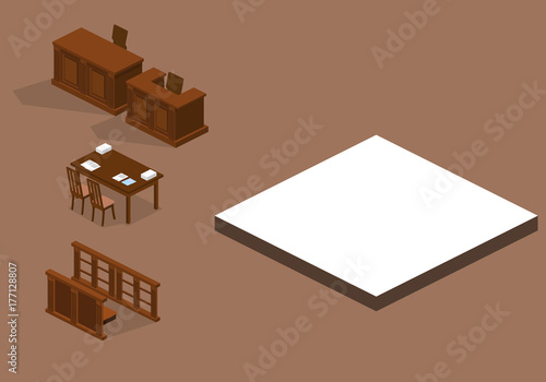 Isometric 3D vector illustration concept the judge conducts the trial.