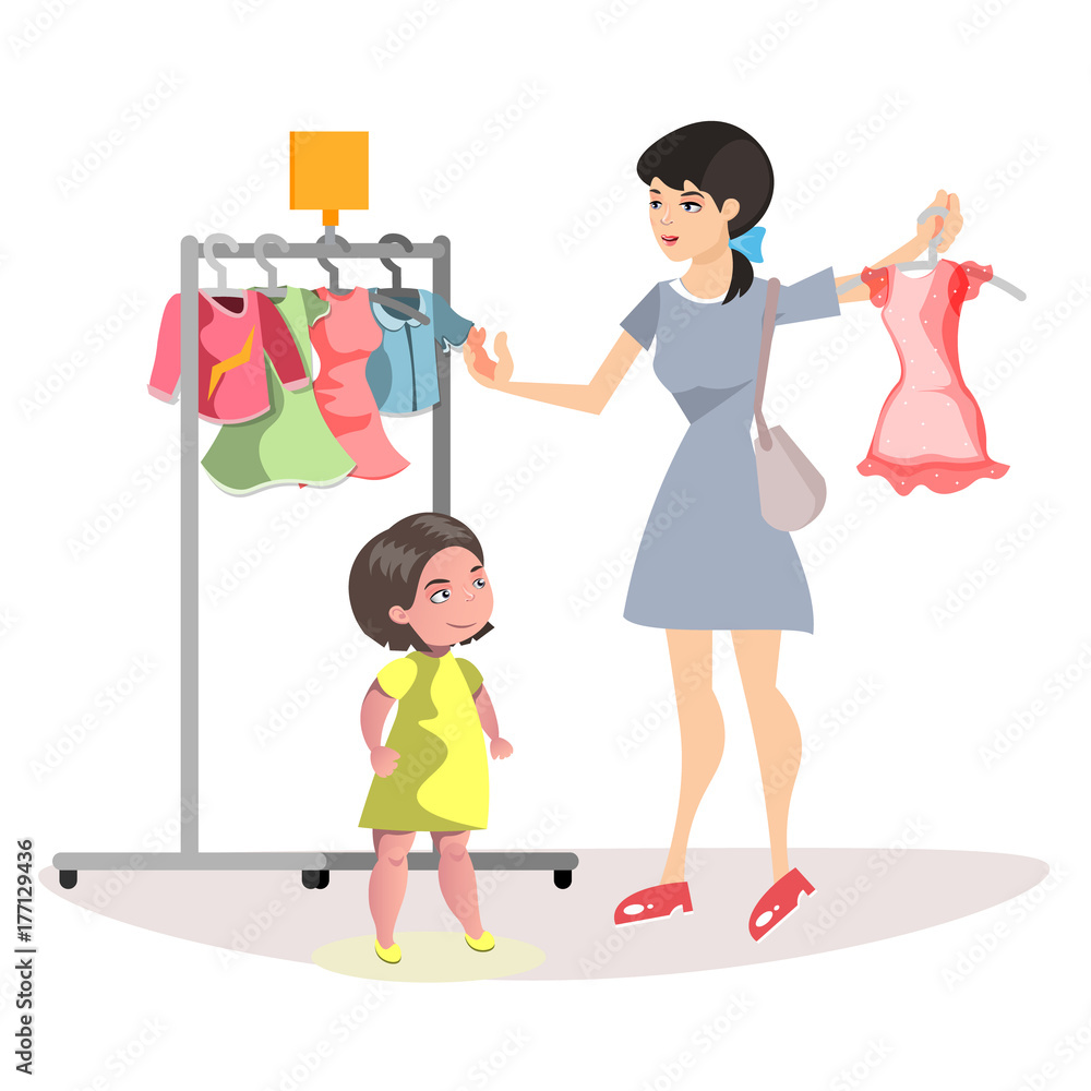Mommy and Little Daughter Shopping Together
