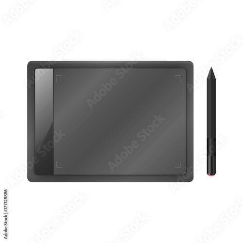 Black graphic tablet with pen. Vector, eps 10