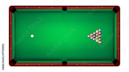 Top view of billiard table and billiard balls, vector illustration