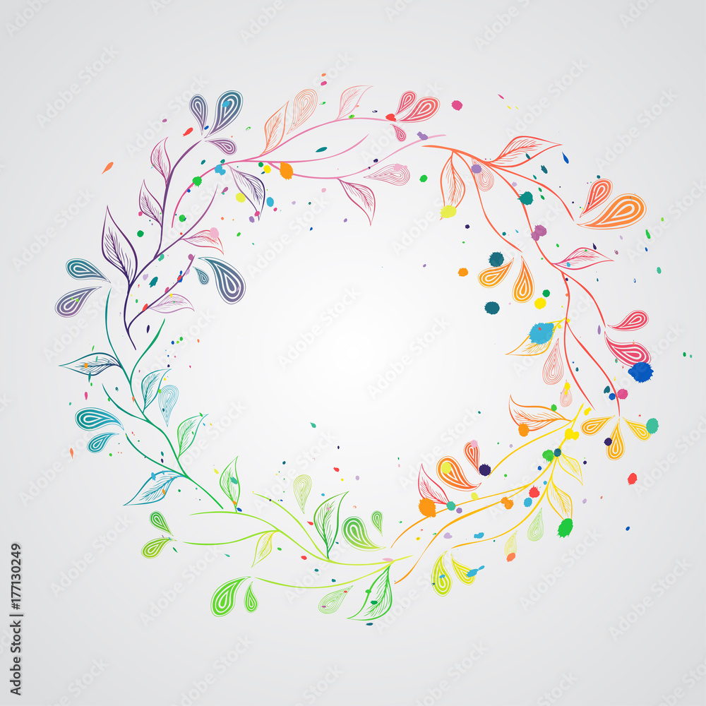 doodle colorful design element. wreath, floral elements