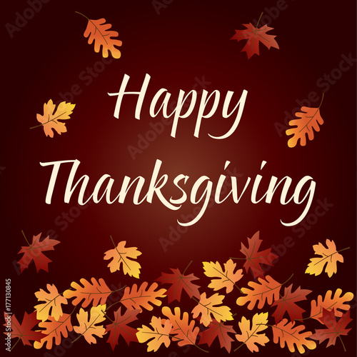 happy thanksgiving graphic with gradient falling leaves
