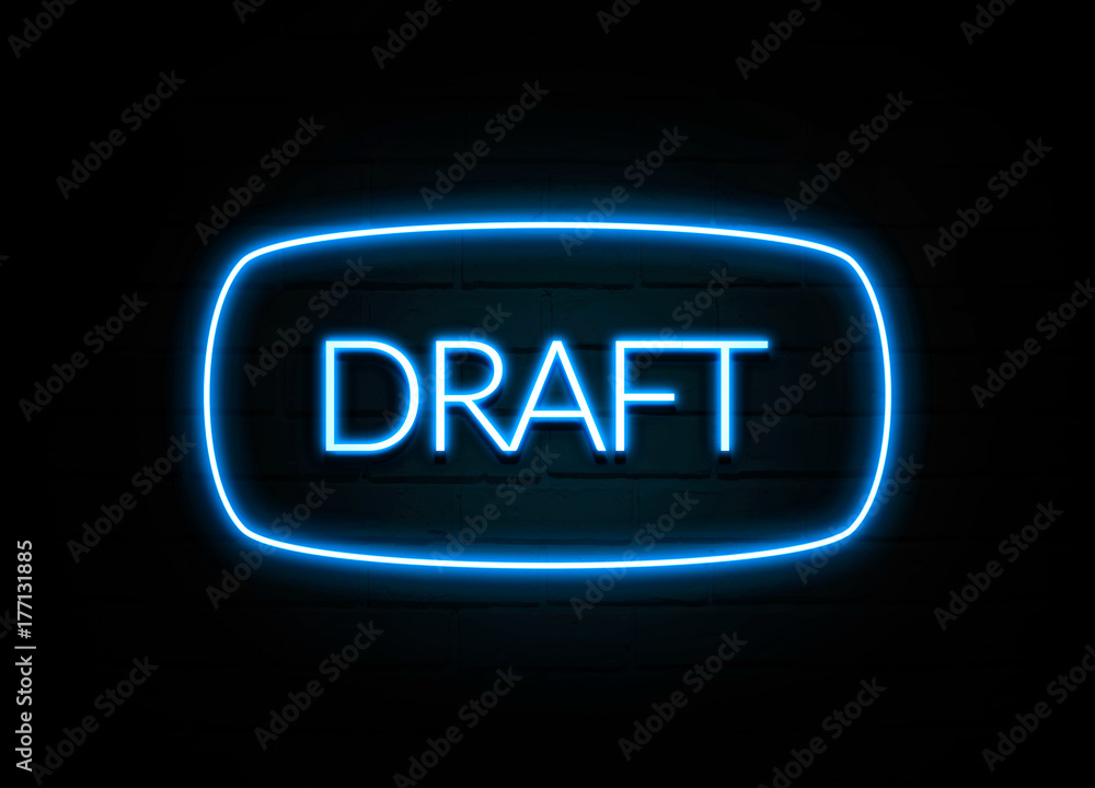 Draft - colorful Neon Sign on brickwall Draft - colorful Neon Sign on brickwall