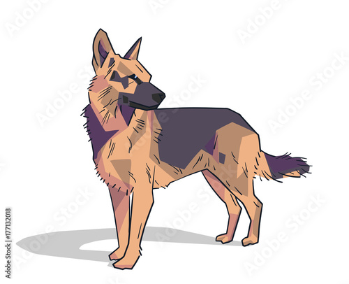 Isolated illustration of friendly german shepherd standing in color