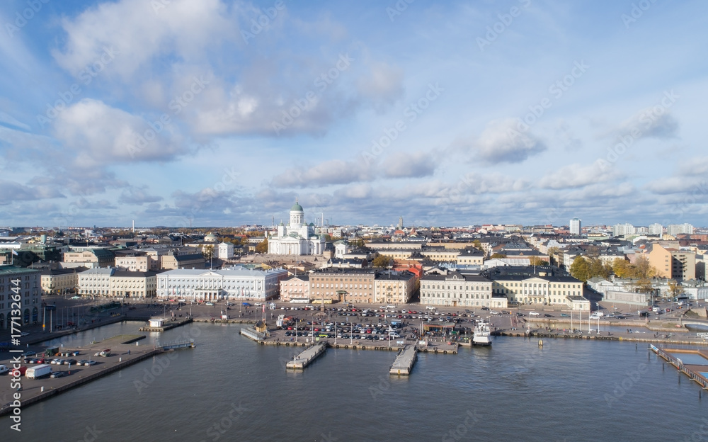 View of Helsinki Cathedral and market square, aerial view
