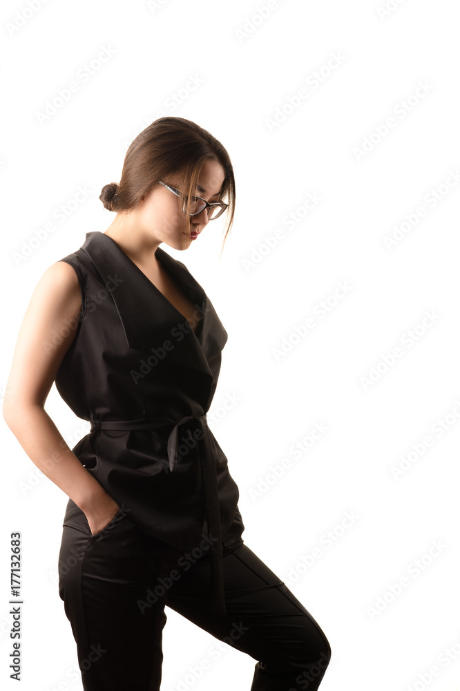 stylish young Korean girl in fashionable black suit stylish young Korean girl in fashionable black suit