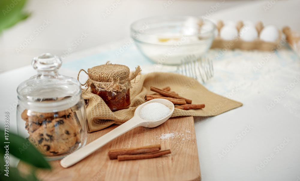 Fototapeta premium Different ingredients for sweet dessert preparation