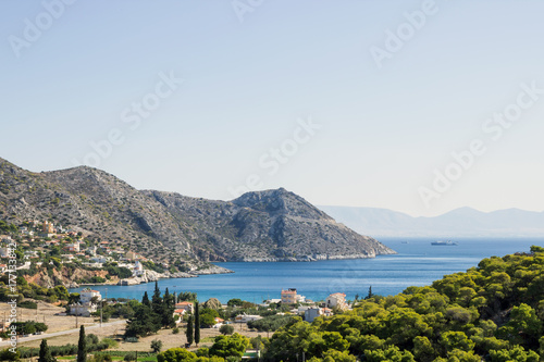 Beautiful seascape on the island of Salamis, Greece, Mediterranean sea.
