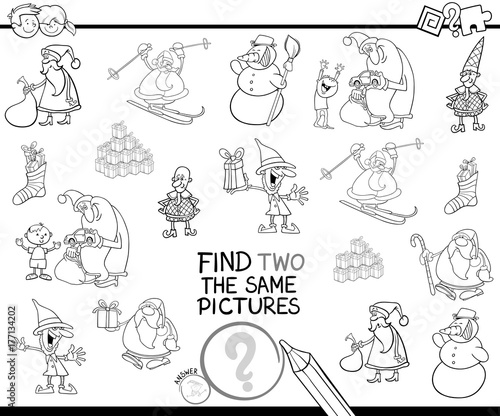find two the same Xmas characters color book
