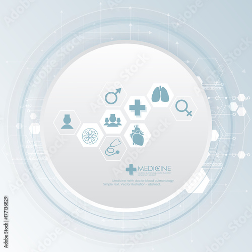 Medical care background with human heart and lungs. Medical clinic logo.