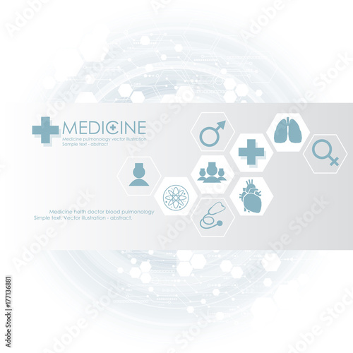 Medical care background with human heart and lungs. Medical clinic logo.