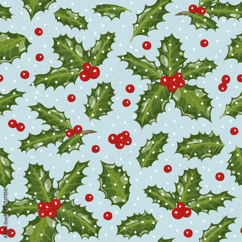 Seamless pattern with holly