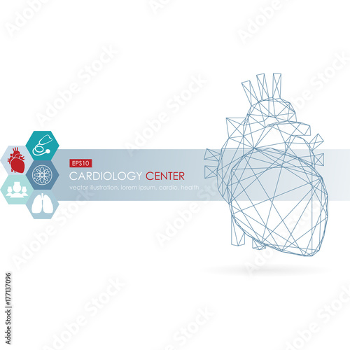 Medical care background with human heart and lungs. Medical clinic logo.