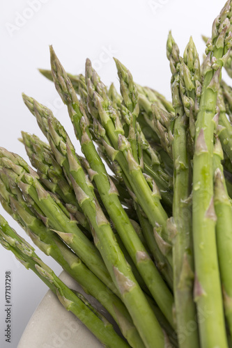 Closeup of fresh asparagus and copy space.