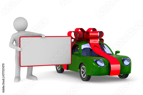 car in gift packing on whit...
