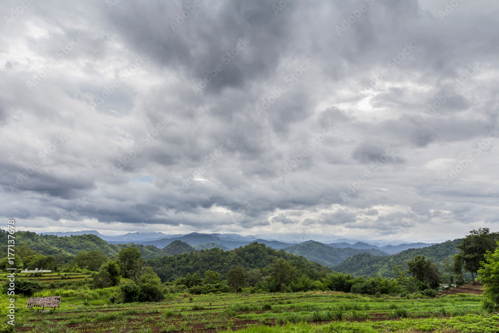 Dark storm clouds before rain over the mountains Dark storm clouds before rain over the mountains