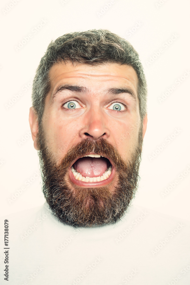 man with long beard on surprised face man with long beard on surprised face