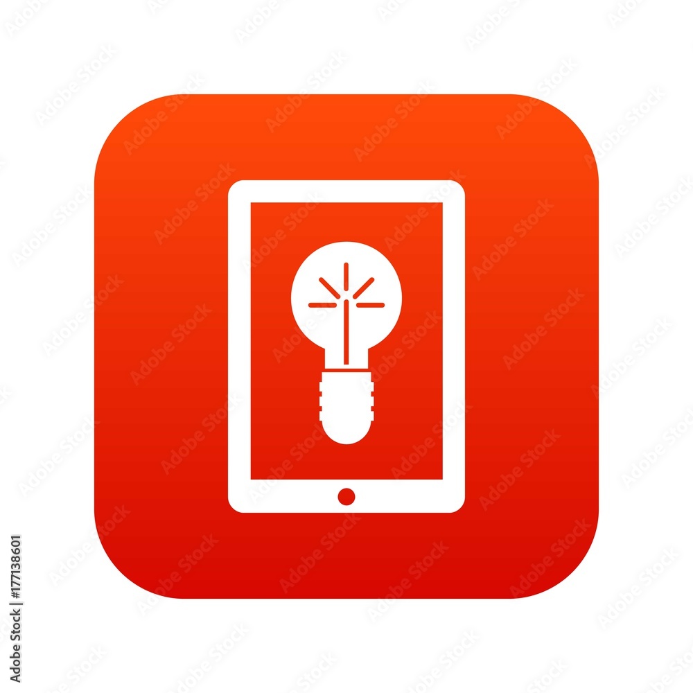 Idea lamp on gadget screen icon digital red Idea lamp on gadget screen icon digital red