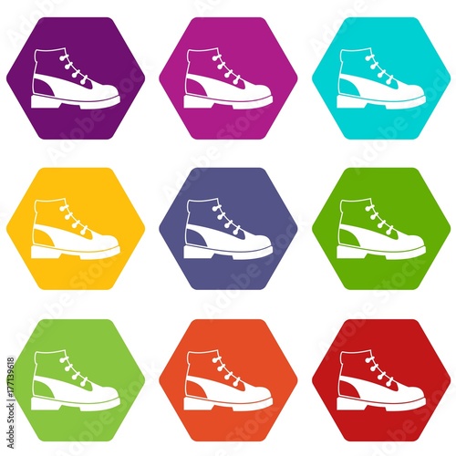 Men oxfords icon set color hexahedron