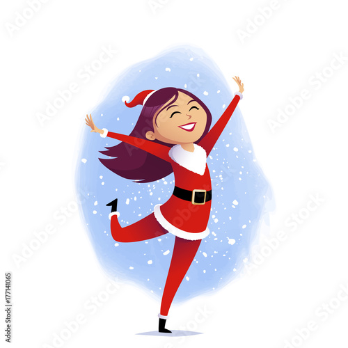 Christmas illustration of a woman wearing santa claus clothes