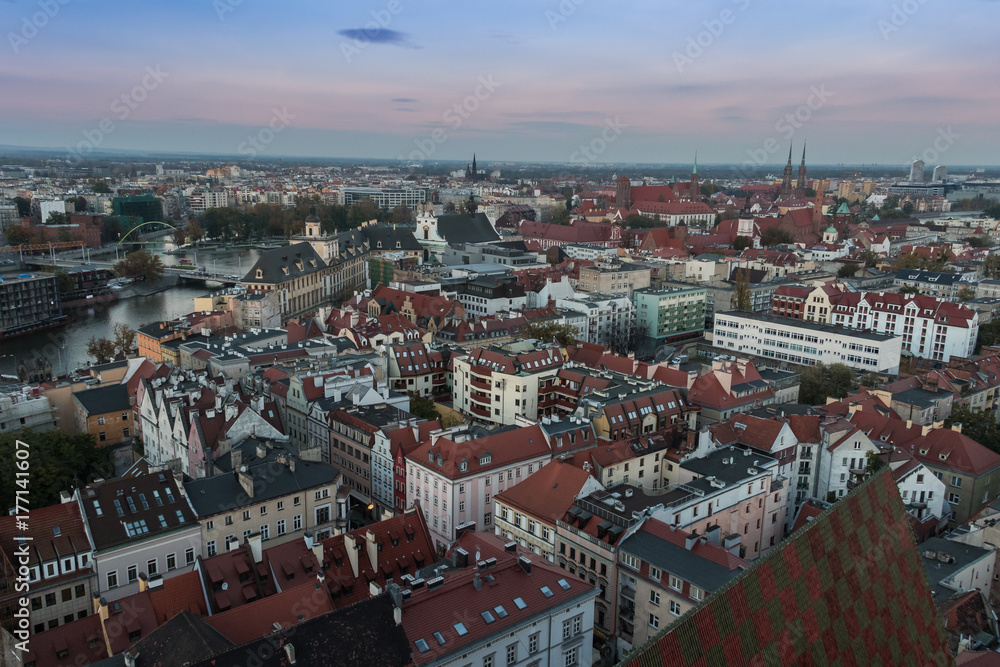 Wroclaw skyline, view from the observation deck of the Saint Elizabeth Church