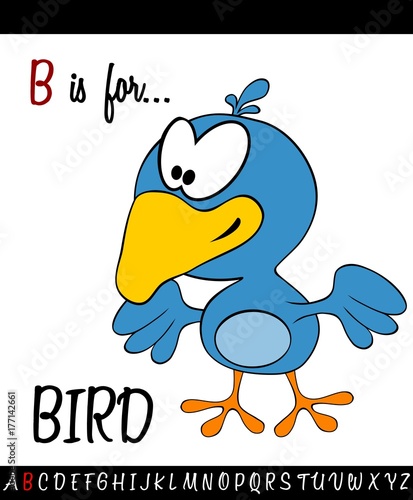 Illustrated vocabulary worksheet card with cartoon BIRD