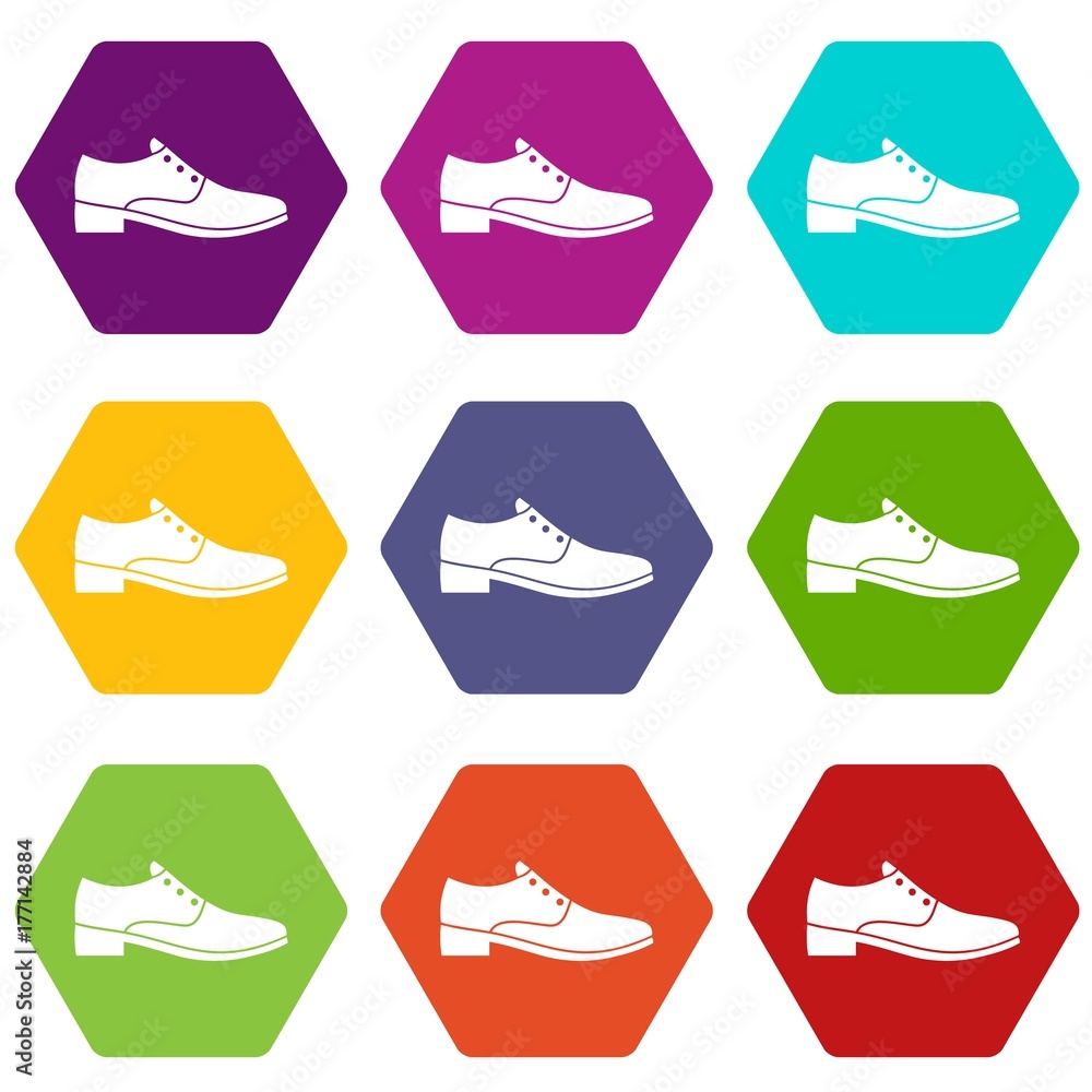 Men shoe icon set color hexahedron Men shoe icon set color hexahedron