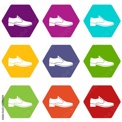 Men shoe icon set color hexahedron