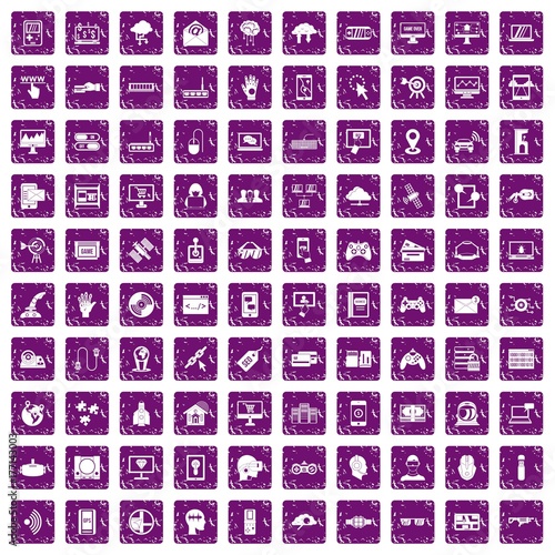 100 virtual icons set grunge purple