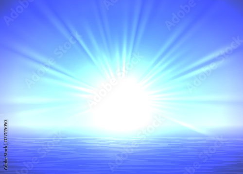 Fototapeta Naklejka Na Ścianę i Meble -  Abstract blue sunrise background, with light rays, vector illustration