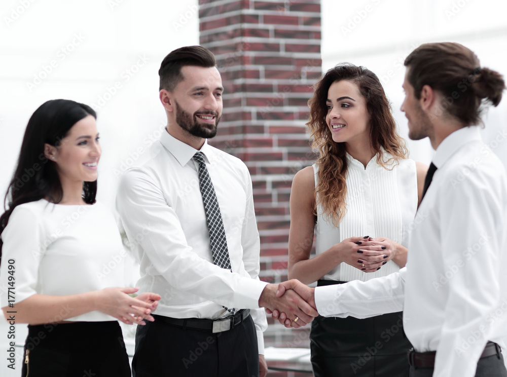 welcome and handshake business partners. welcome and handshake business partners.