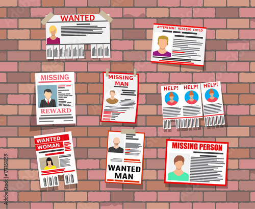 Wanted person paper poster. Missing announce