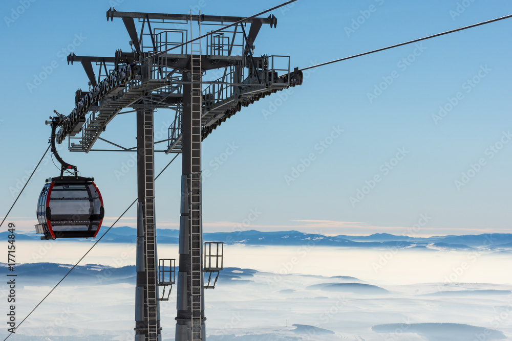 Ski resort. Gondola lift. Cabin of ski-lift in the ski resort Ski resort. Gondola lift. Cabin of ski-lift in the ski resort