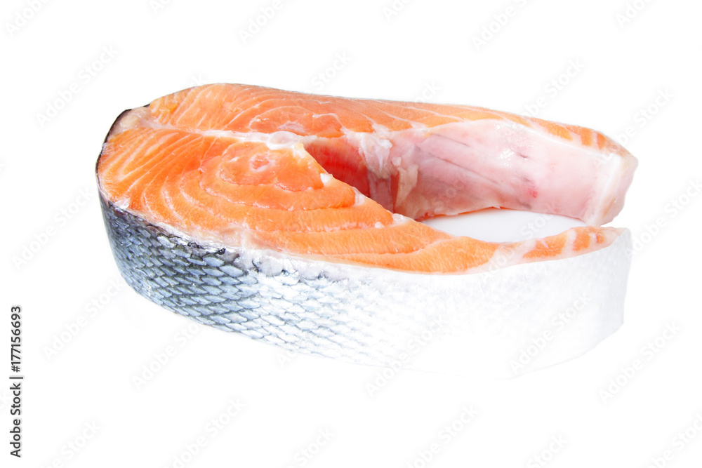 salmon steak close up isolated on white background salmon steak close up isolated on white background