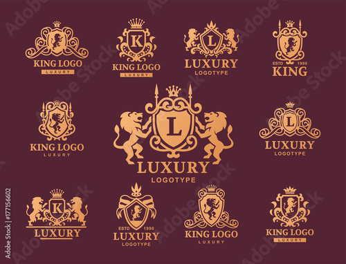 Luxury boutique Royal Crest high quality vintage product heraldry logo collection brand identity vector illustration.