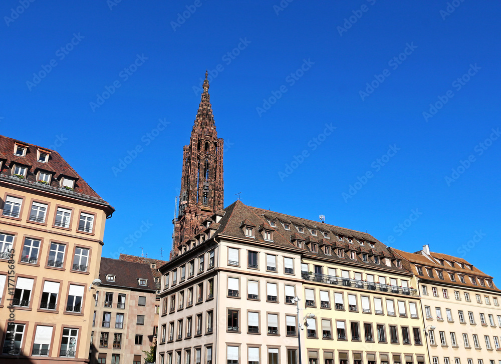 Strasbourg Cathedral behind city-centre buildings - Strasbourg - France