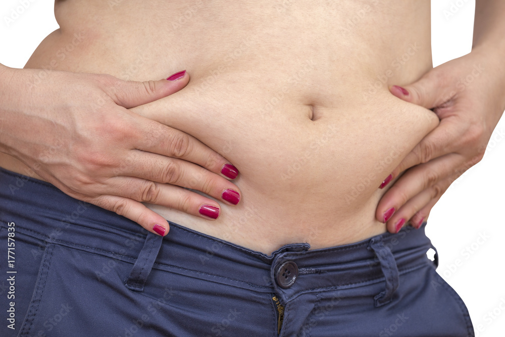 Naklejka premium Before weight loss, woman unwanted belly fat
